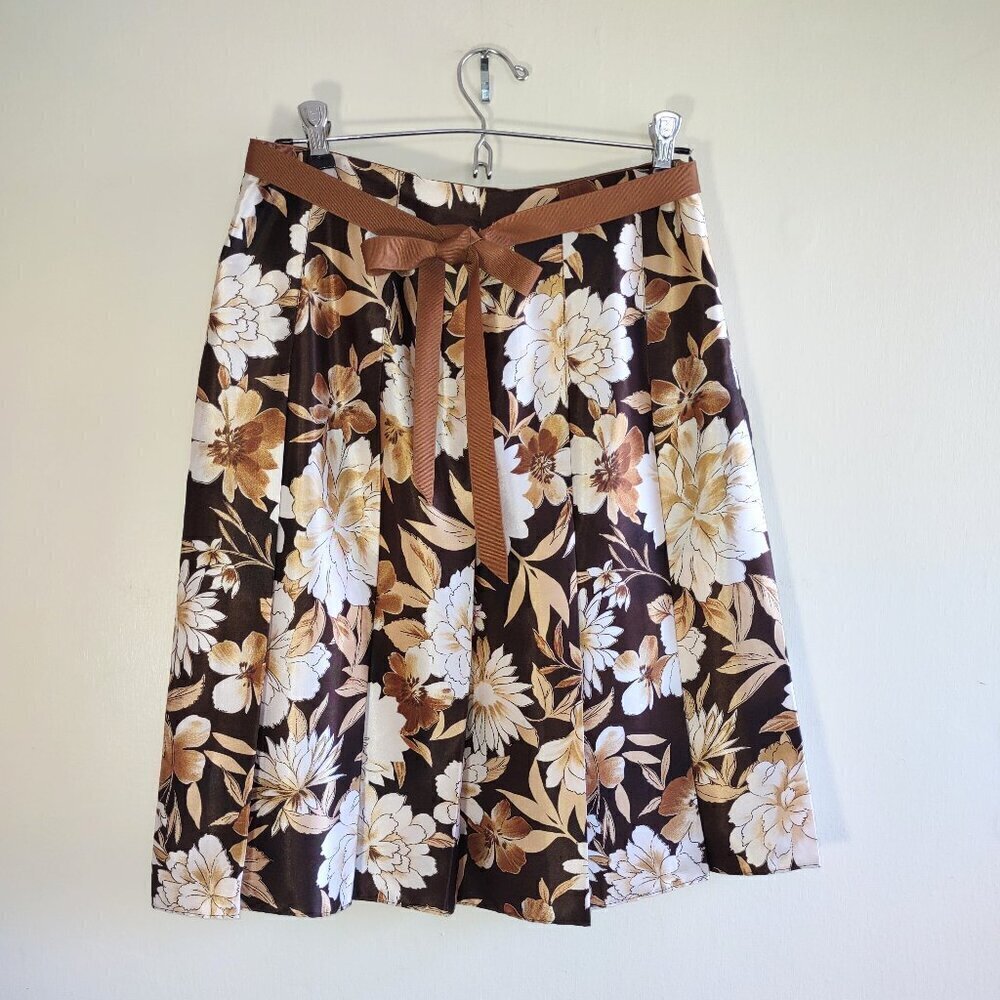 Floral Pleated Skirt Size 4 Ribbon Belt Feminine Cottagecore Indie - Picture 3 of 8